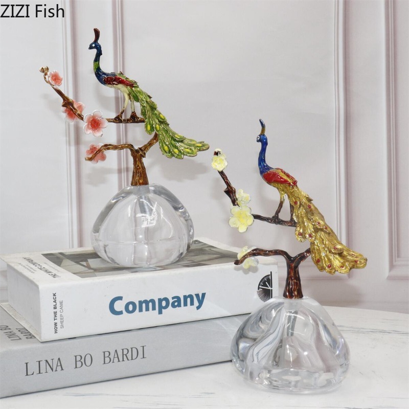 Exhibition Of Art And Craft - Creative Alloy Peacock Sculpture Crystal Base
