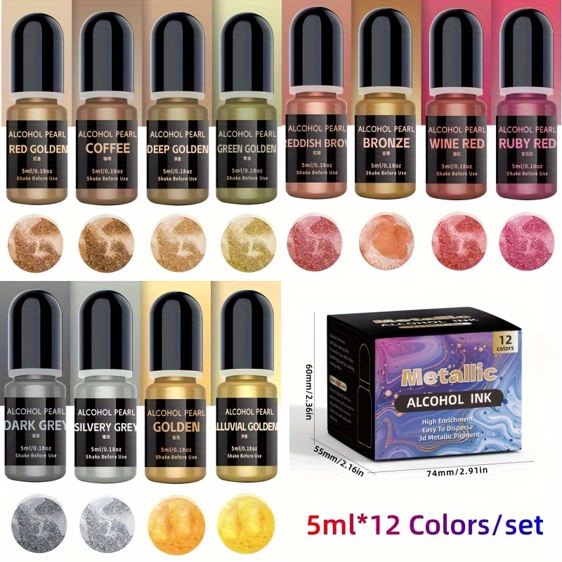 Alcohol Ink Set - 12Metallic color3DRendering Set（5ml*12Color/Set），Alcohol Ink Metallic Gradient