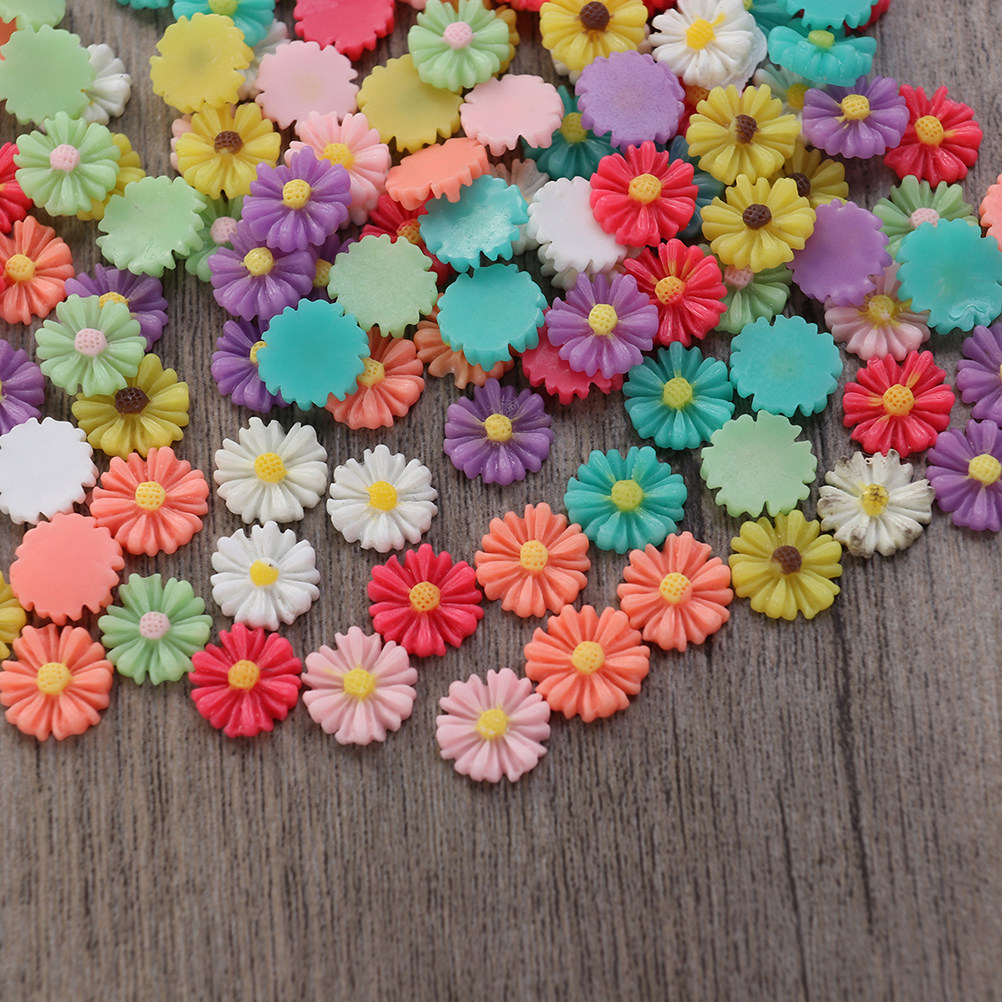 Art Craft Project - 200Pcs 13Mm Resin Daisy Flower Cabochons
