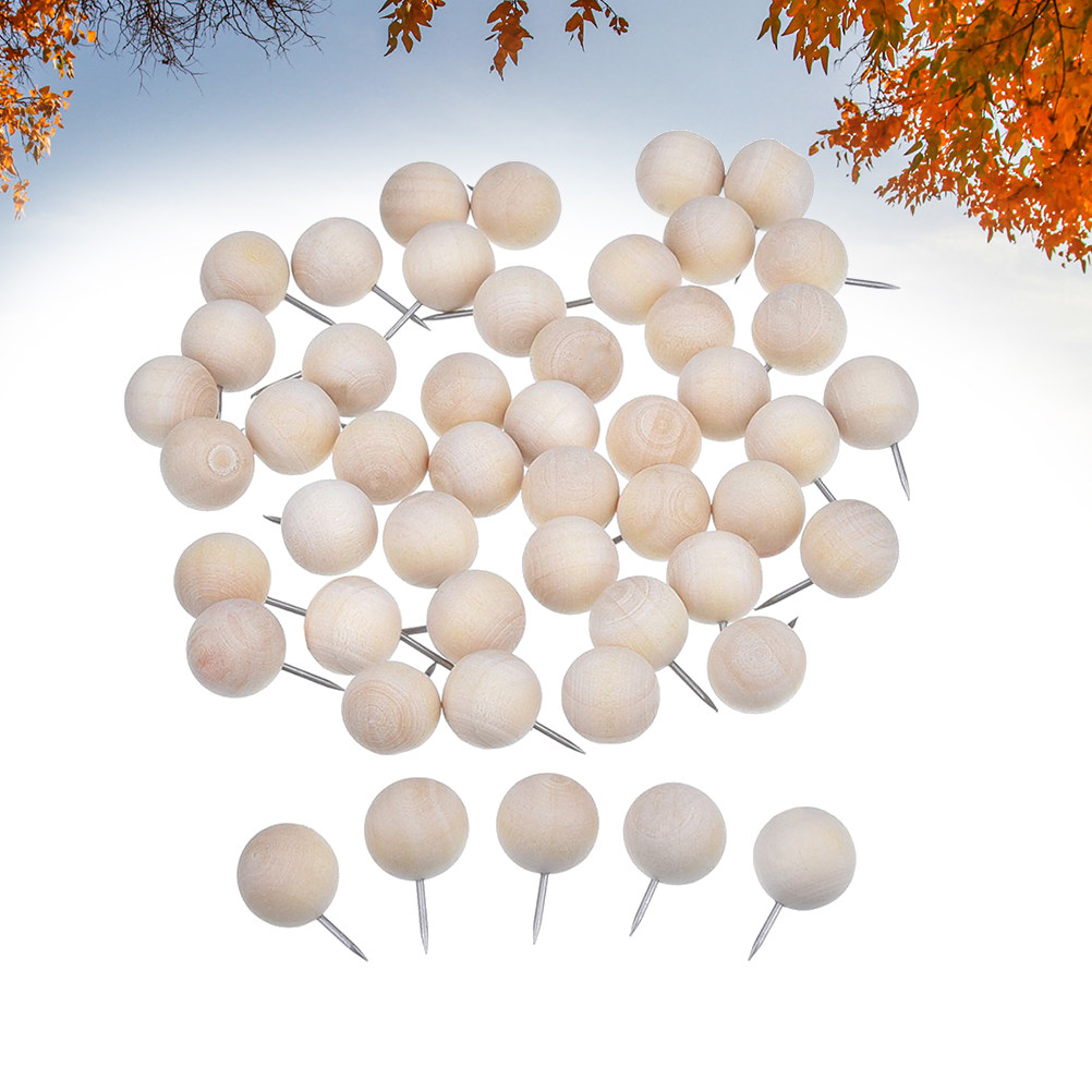 Exhibition Of Art And Craft - 200Pcs Wooden Pushpins Natural Round Thumbtacks