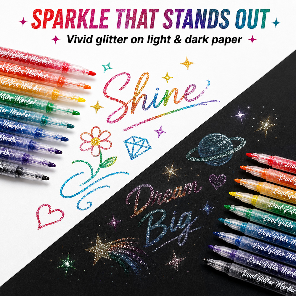 12Pcs Dual Tip Glitter Markers - огляд і ціна Light Art And Craft